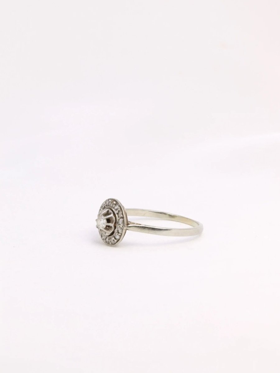 Bague Belle Epoque or platine diamants taille ancienne 0,15 ct - Castafiore