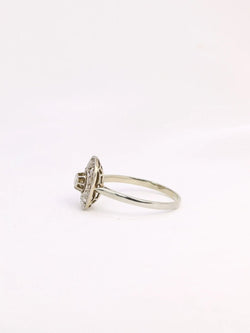 Bague Belle Epoque ovale or platine diamant 0,15 ct - Castafiore