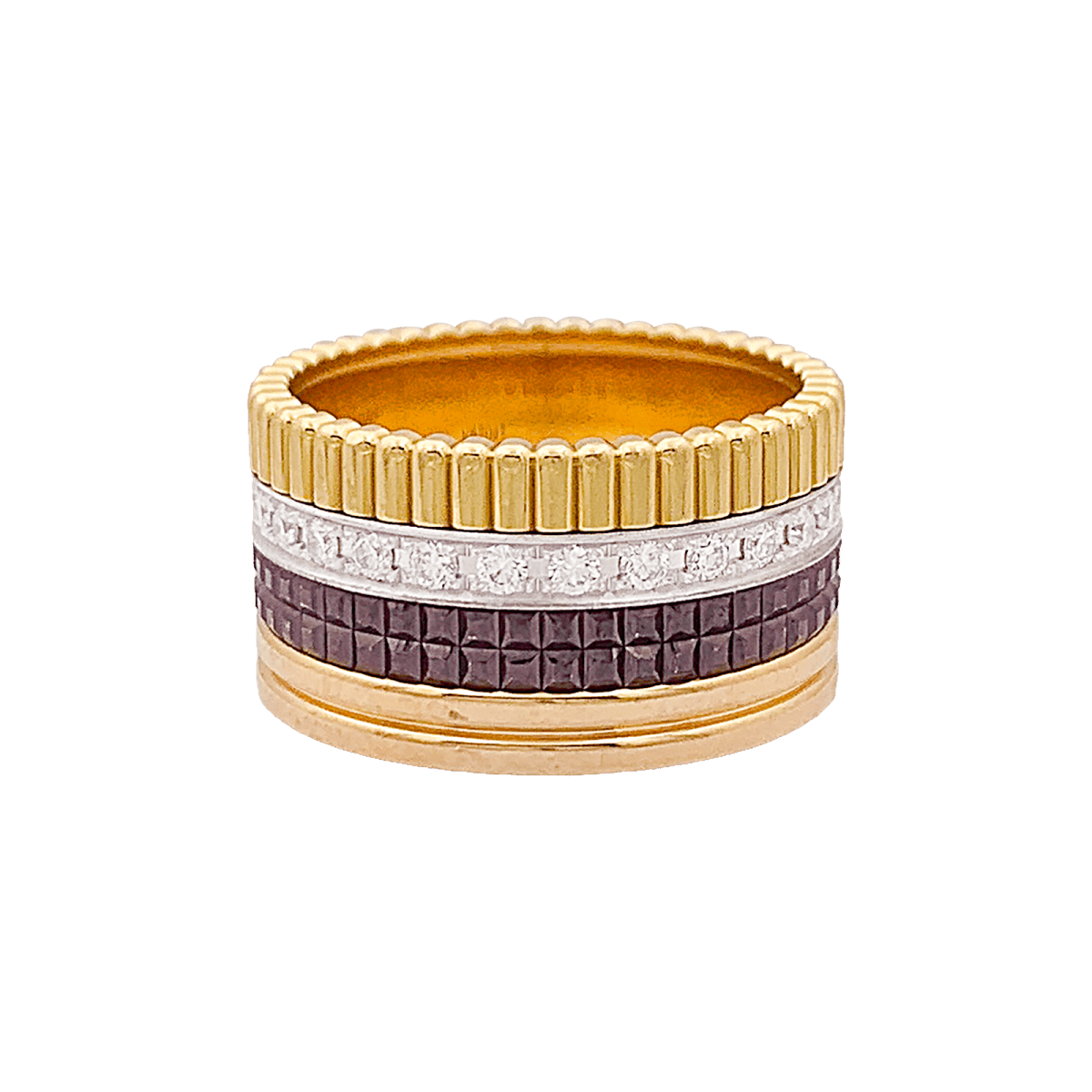 Bague Boucheron, "Quatre Classique Large", trois ors et diamants - Castafiore