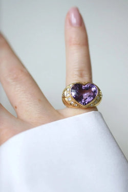 Bague Boule Coeur Améthyste et Diamants sur Or Jaune - Castafiore