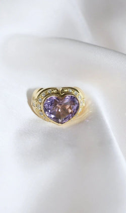 Bague Boule Coeur Améthyste et Diamants sur Or Jaune - Castafiore