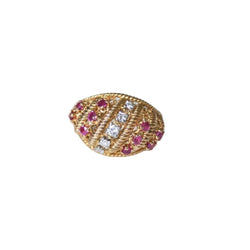 Bague Boule torsade en or jaune, rubis et diamants - Castafiore
