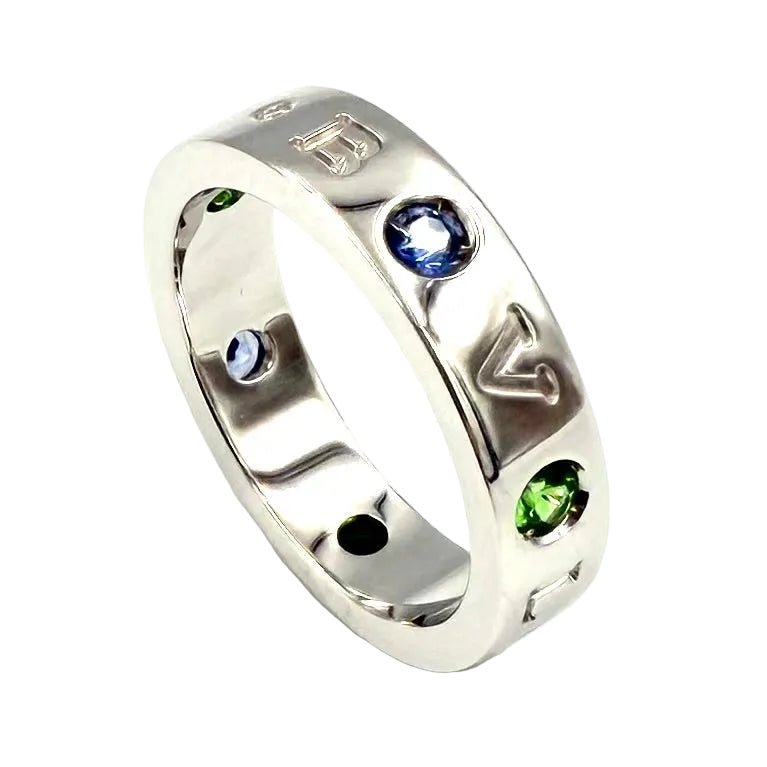 Bague BULGARI "Roman Sorbet" en or blanc, grenats, saphirs et diamant - Castafiore