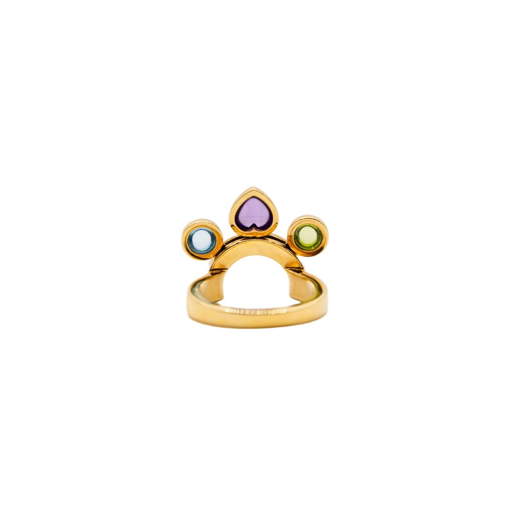Bague BVLGARI "Allegra" en or jaune, améthyste, péridot et topaze bleue - Castafiore