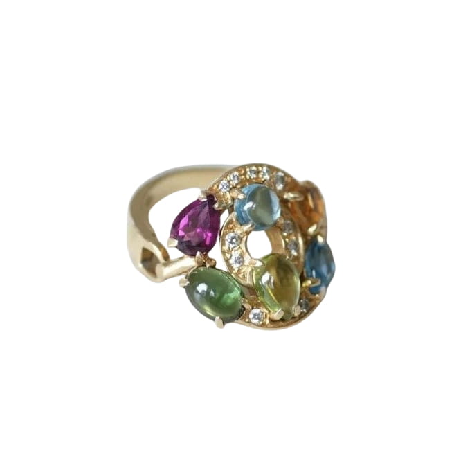 Bague Bvlgari Astrale or jaune, pierres fines et diamants - Castafiore