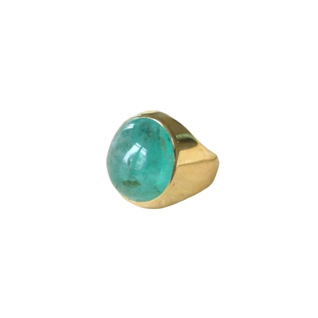 Bague Cabochon Emeraude 15 Carats Or Jaune - Castafiore