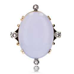 Bague calcedoine cabochon et diamants ancienne - Castafiore