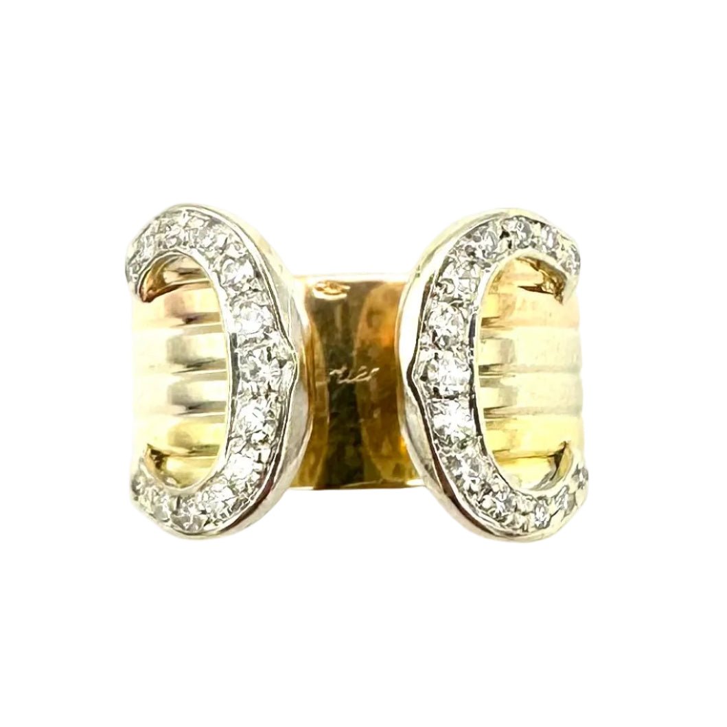 Bague CARTIER "Double C" en or blanc, or jaune, or rose et diamants - Castafiore
