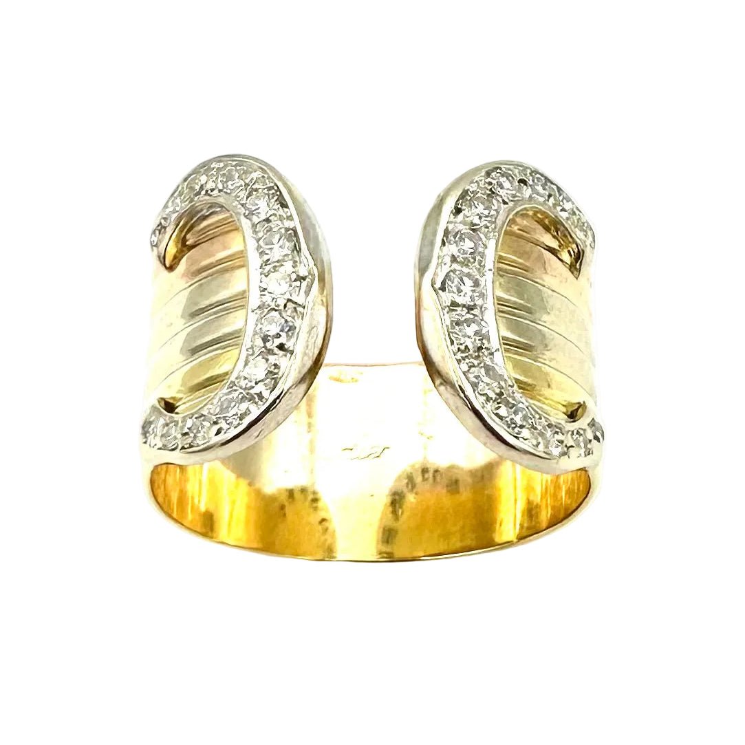 Bague CARTIER "Double C" en or blanc, or jaune, or rose et diamants - Castafiore