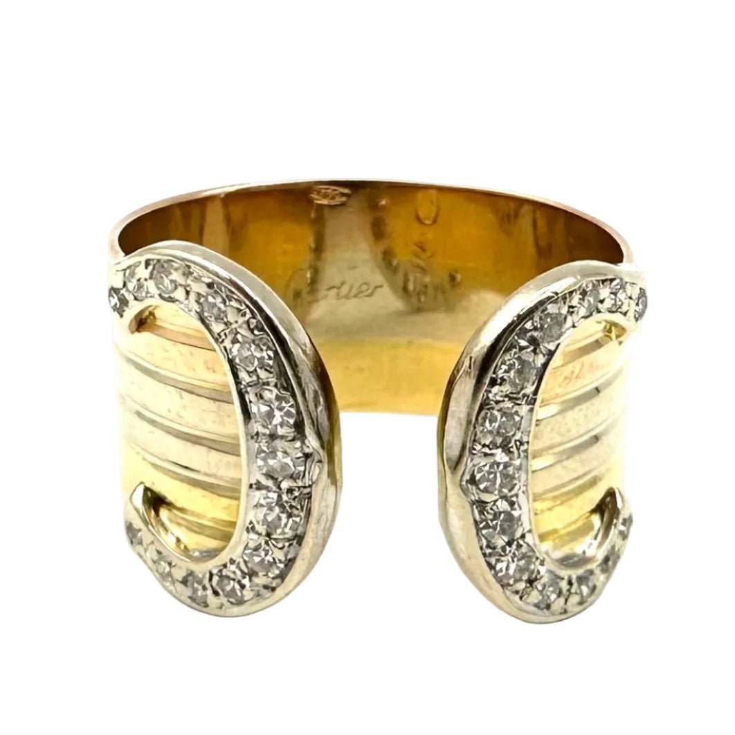 Bague CARTIER "Double C" en or blanc, or jaune, or rose et diamants - Castafiore