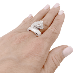 Bague CARTIER "Lakarda" en or blanc, émeraudes, laque et diamants - Castafiore