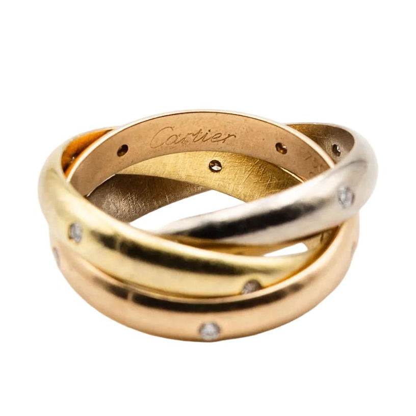 Bague Alliance CARTIER Trinity en or jaune, or blanc, or rose et diamants