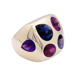 Bague CHANEL "Chevalière" en or jaune et pierres de couleur - Castafiore