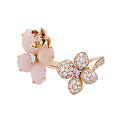 Bague CHAUMET Hortensia Aube rosée en or rose diamants saphir rose opales roses - Castafiore