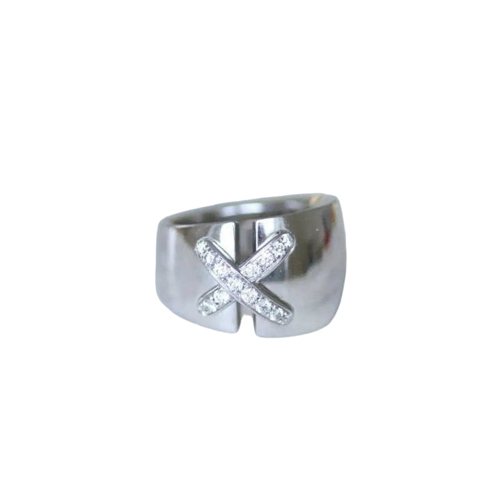 Bague Chaumet Liens croisés XL or blanc diamants - Castafiore