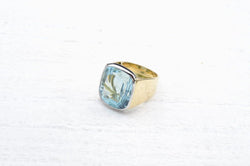 Bague chevalière aigue-marine en or jaune et platine - Castafiore