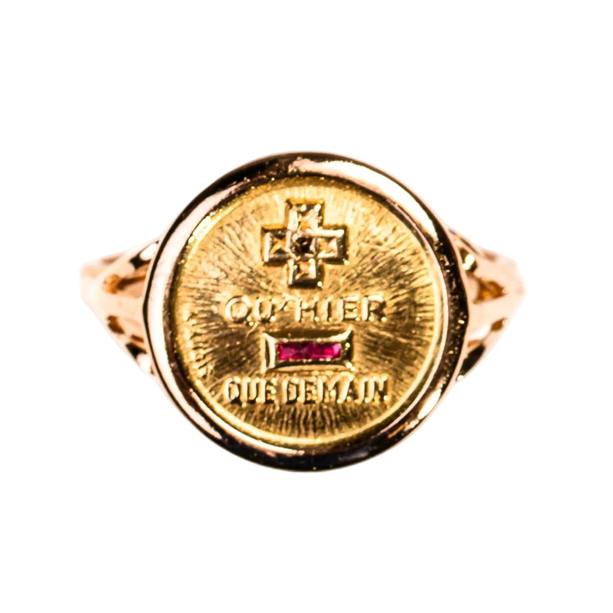 Bague Chevalière AUGIS en or jaune et rubis - Castafiore
