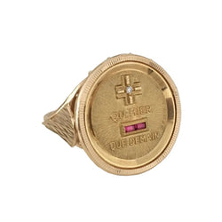 Bague Chevalière AUGIS en or jaune, rubis et diamant - Castafiore