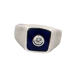 Bague Chevalière en or blanc, émail et diamant - Castafiore