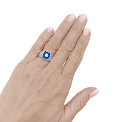 Bague Chevalière en or blanc, émail et diamant - Castafiore