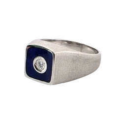 Bague Chevalière en or blanc, émail et diamant - Castafiore