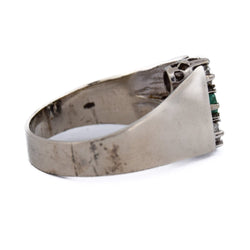 Bague Chevalière en or blanc, émeraude et diamants - Castafiore