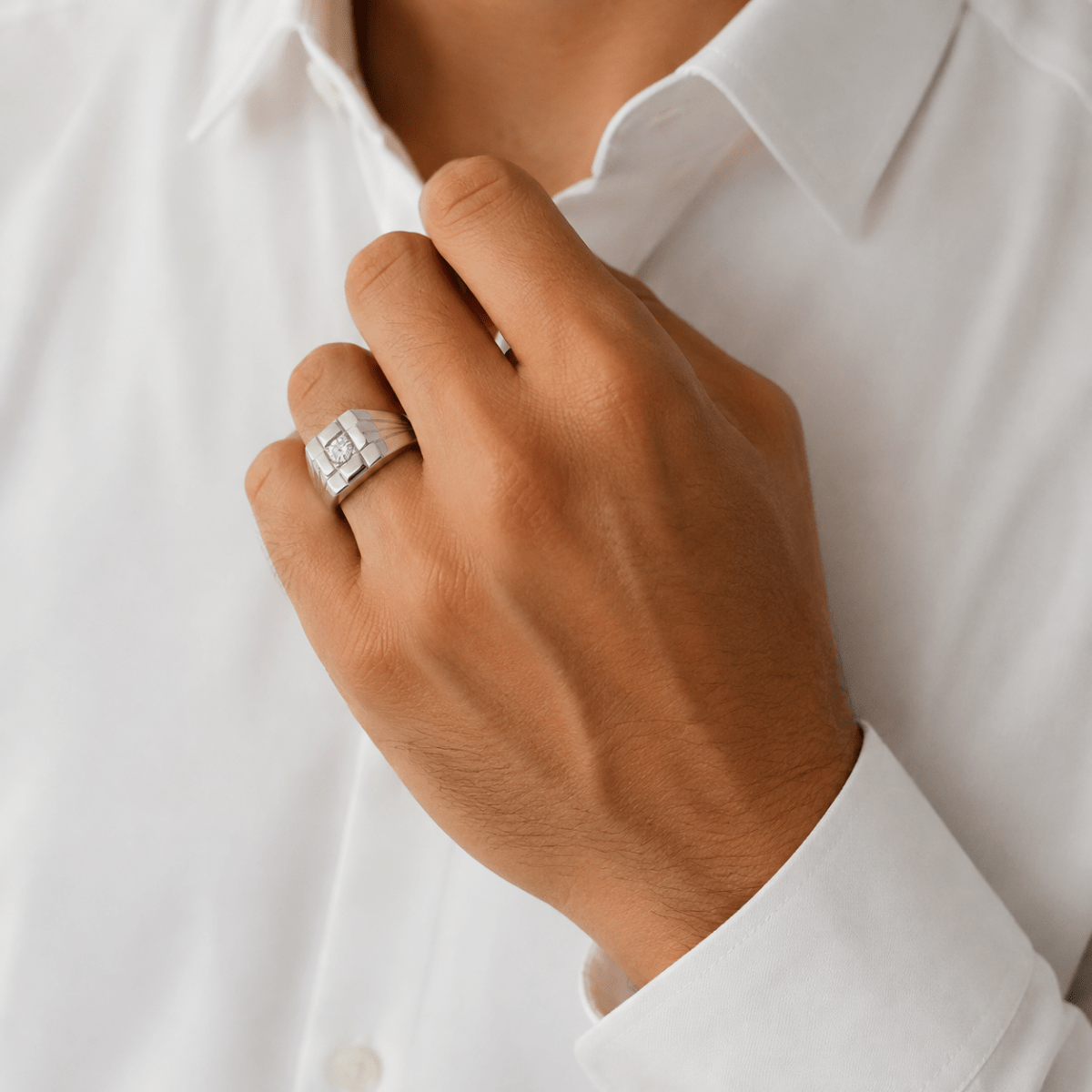 Bague Chevalière en or blanc et diamant - Castafiore