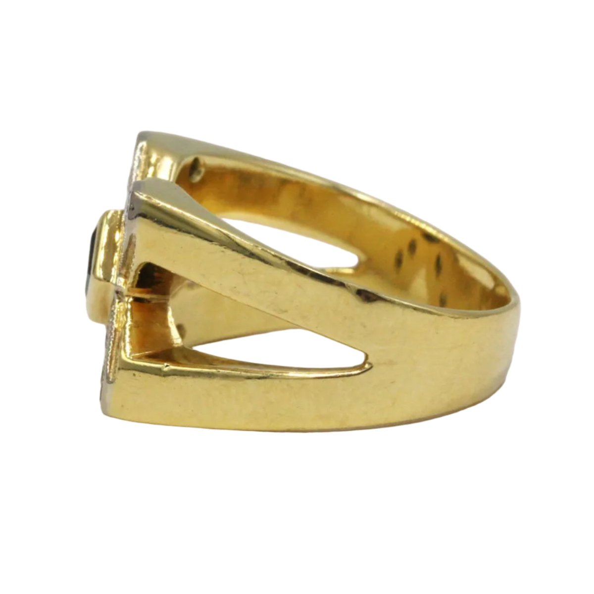 Bague Chevalière en or blanc, or jaune, saphir et diamants