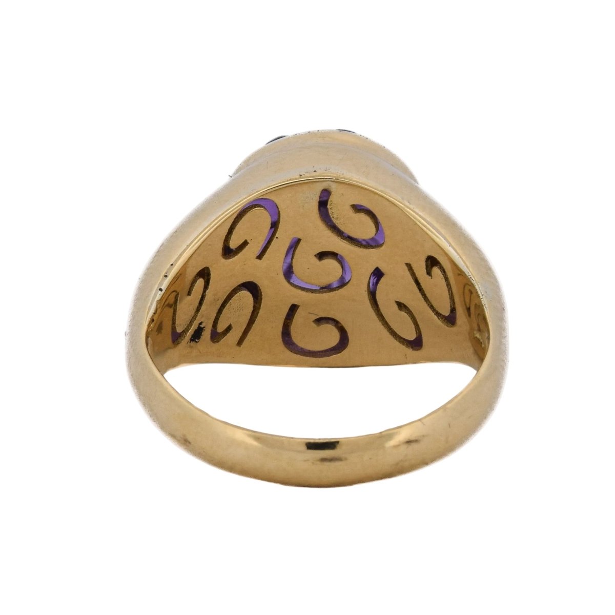 Bague Chevalière en or jaune, améthyste et diamant - Castafiore
