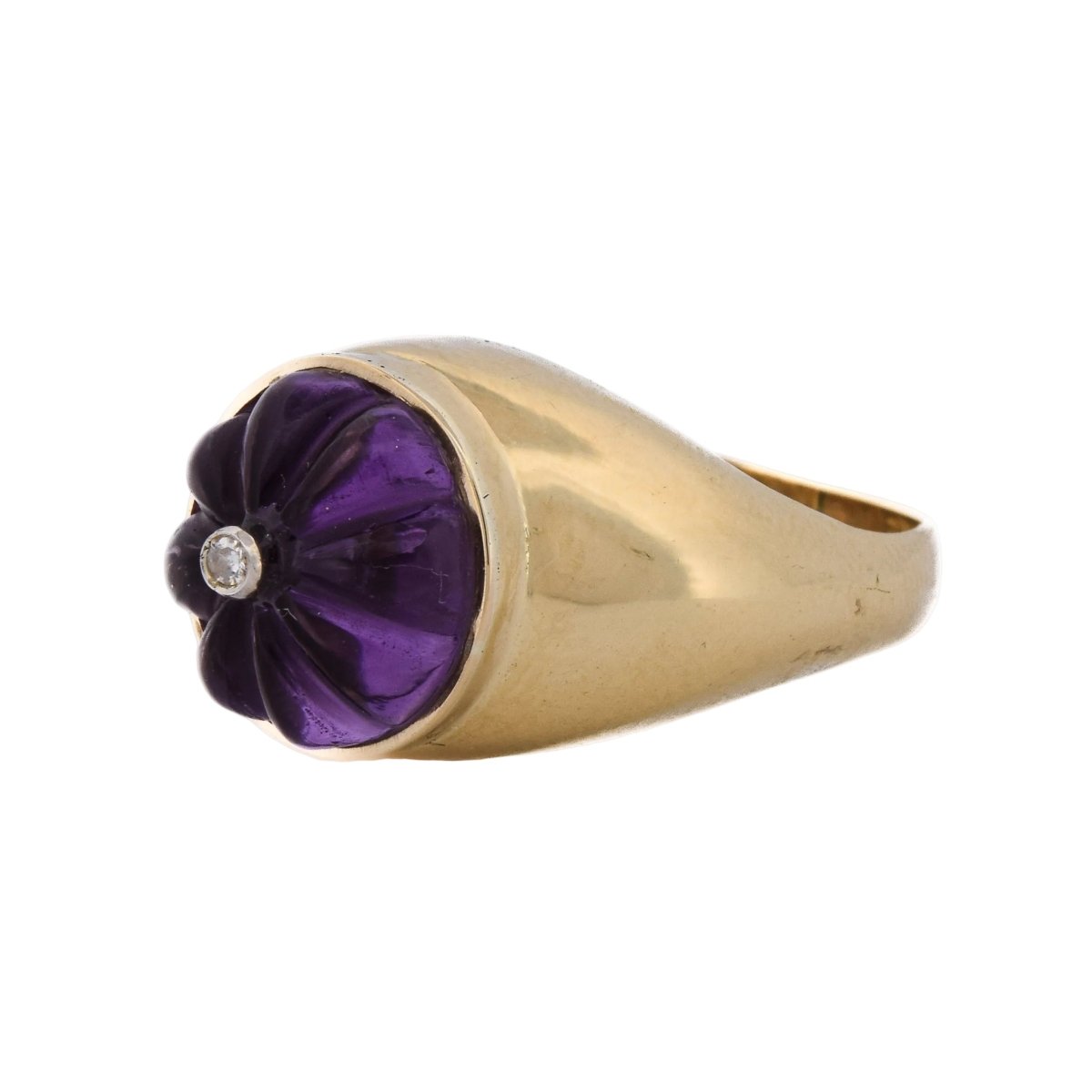 Bague Chevalière en or jaune, améthyste et diamant - Castafiore