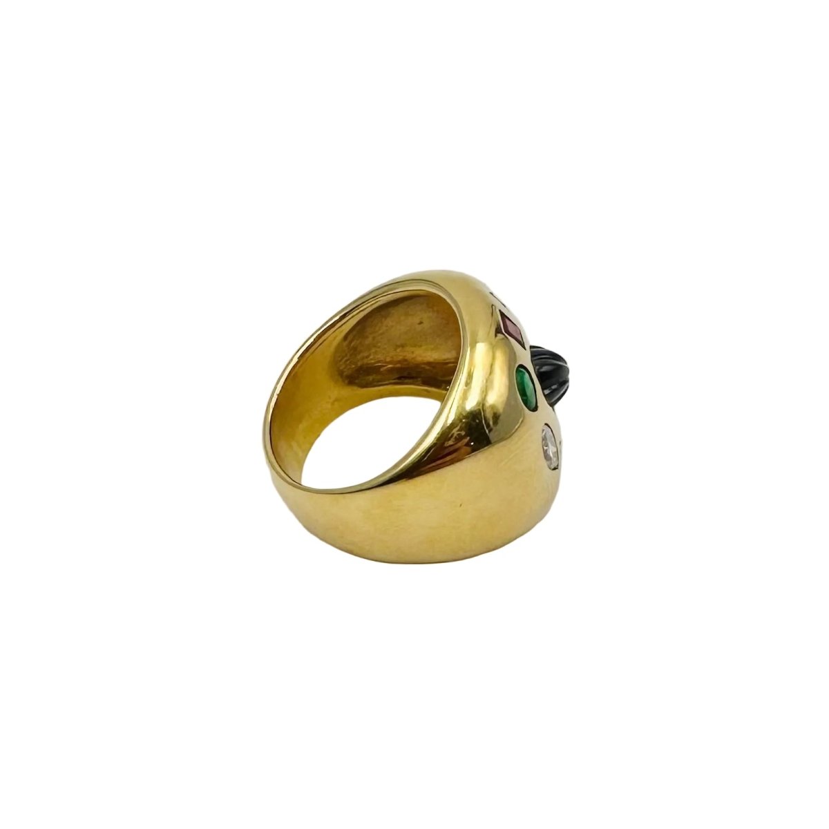 Bague Chevalière en or jaune, émeraudes, rubis, saphirs et diamants - Castafiore