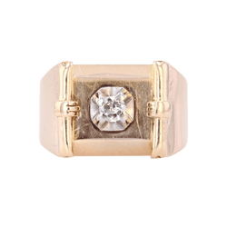 Bague Chevalière en or jaune et diamant - Castafiore