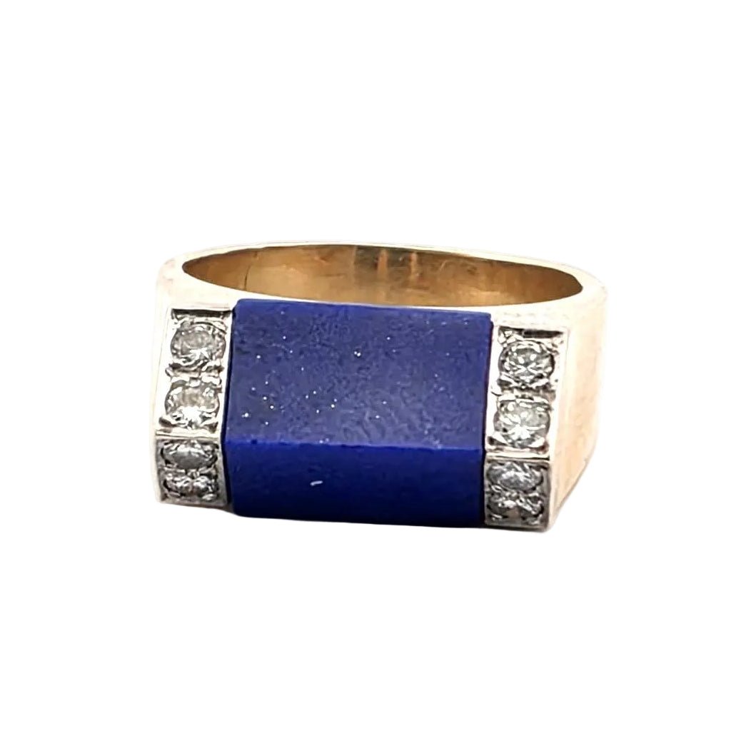 Bague Chevalière en or jaune, lapis - lazuli et diamants - Castafiore