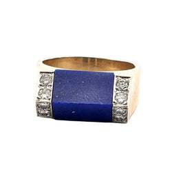 Bague Chevalière en or jaune, lapis - lazuli et diamants - Castafiore