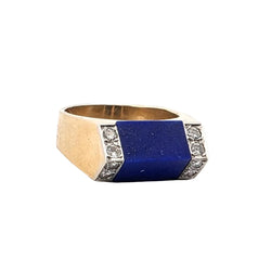 Bague Chevalière en or jaune, lapis - lazuli et diamants - Castafiore