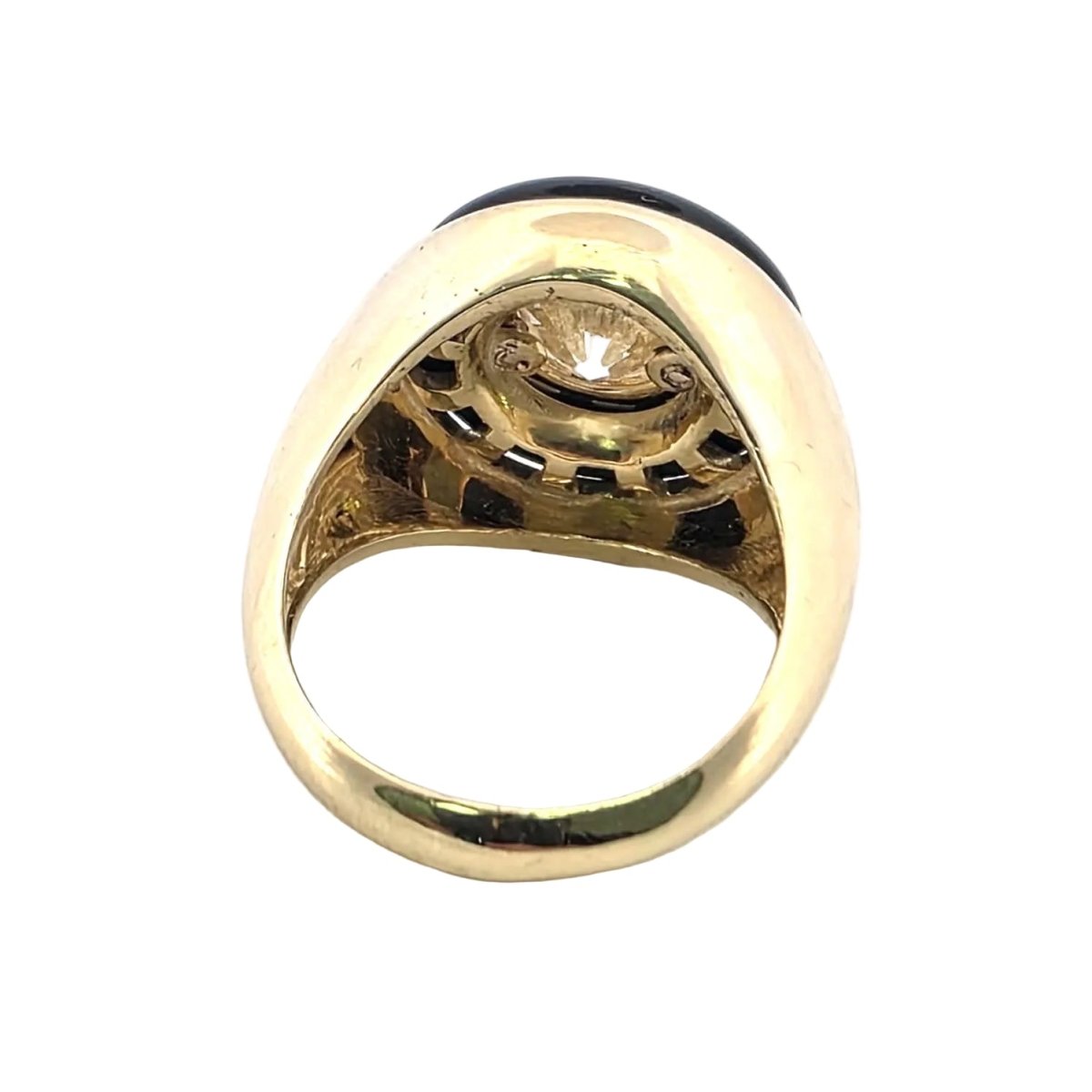 Bague Chevalière en or jaune, onyx et diamant - Castafiore