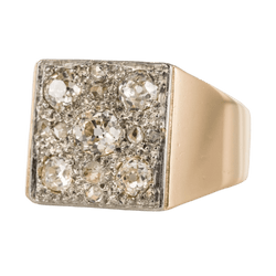 Bague Chevalière en or rose, platine et diamants - Castafiore