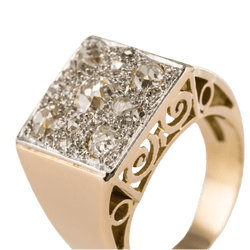Bague Chevalière en or rose, platine et diamants - Castafiore