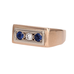 Bague Chevalière en or rose, saphirs et diamant - Castafiore