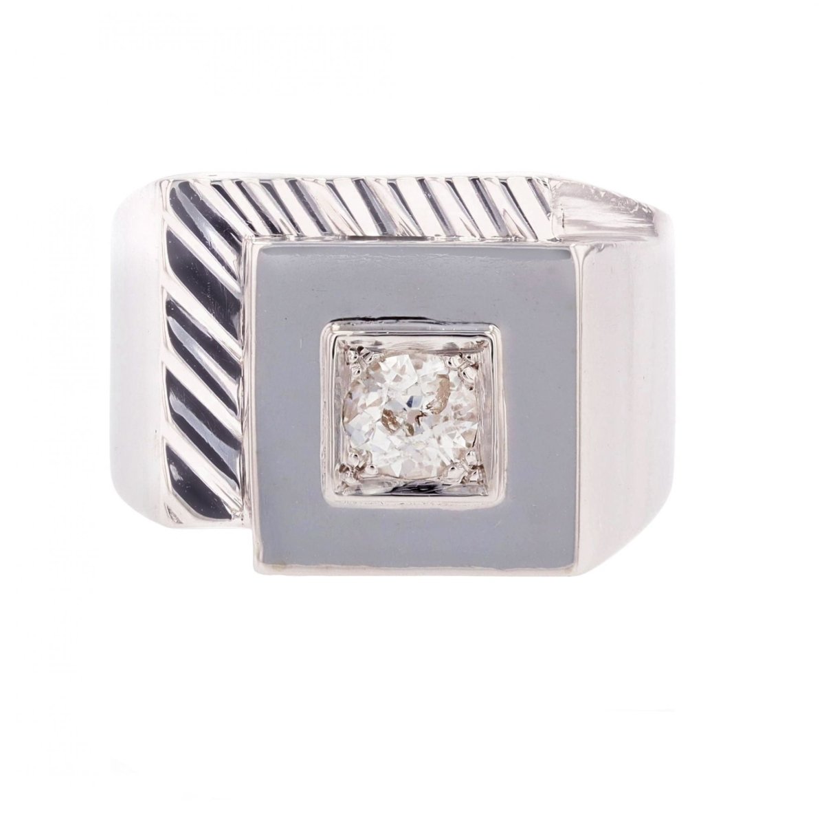 Bague Chevalière en platine et diamant - Castafiore