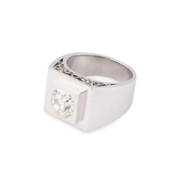 Bague Chevalière en platine et diamants