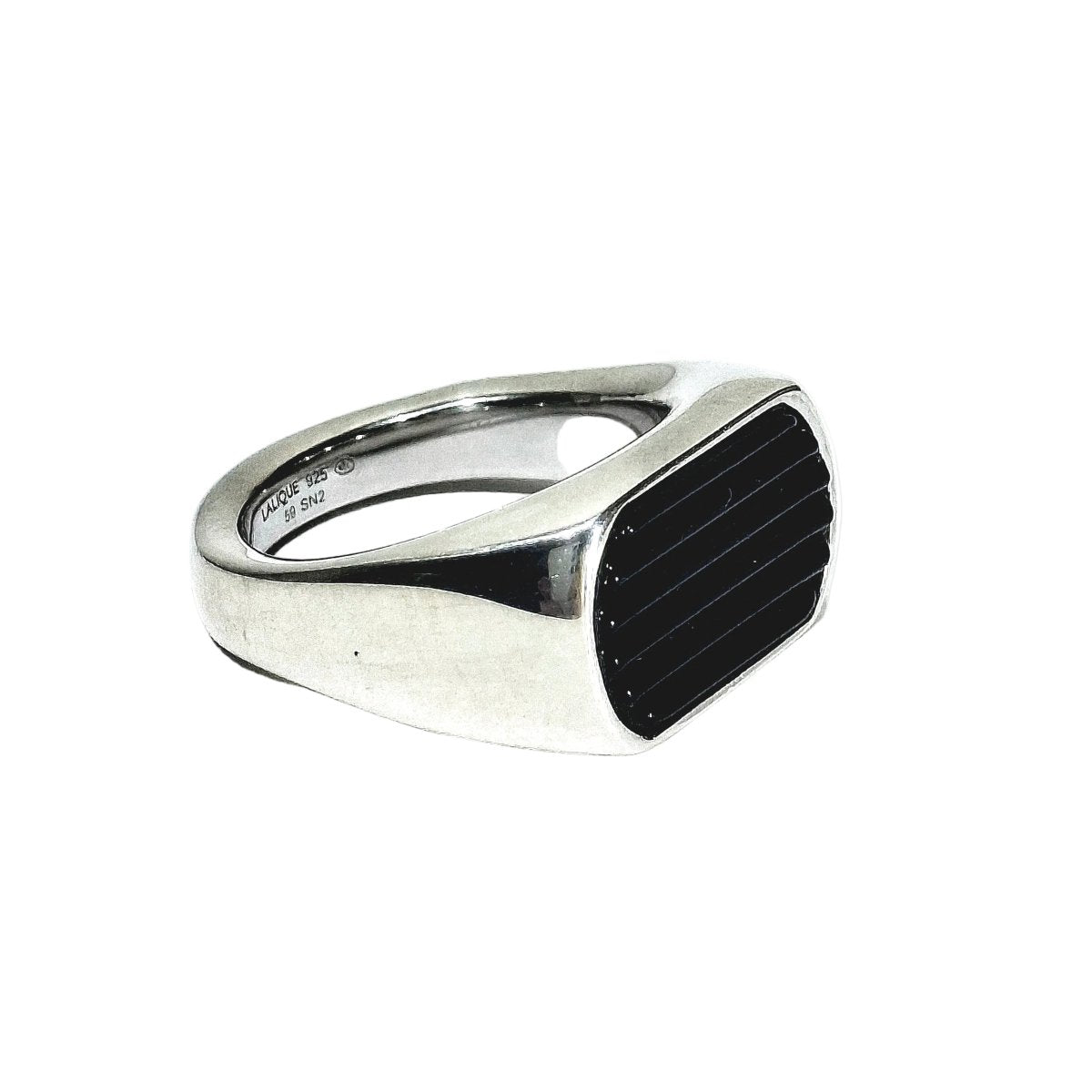 Bague Chevalière LALIQUE "L'homme Alpha" en argent et cristal - Castafiore