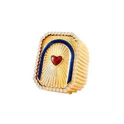 Bague Chevalière MARIE LICHTENBERG "Heart Mini Scap" en or jaune, émail et diamants - Castafiore