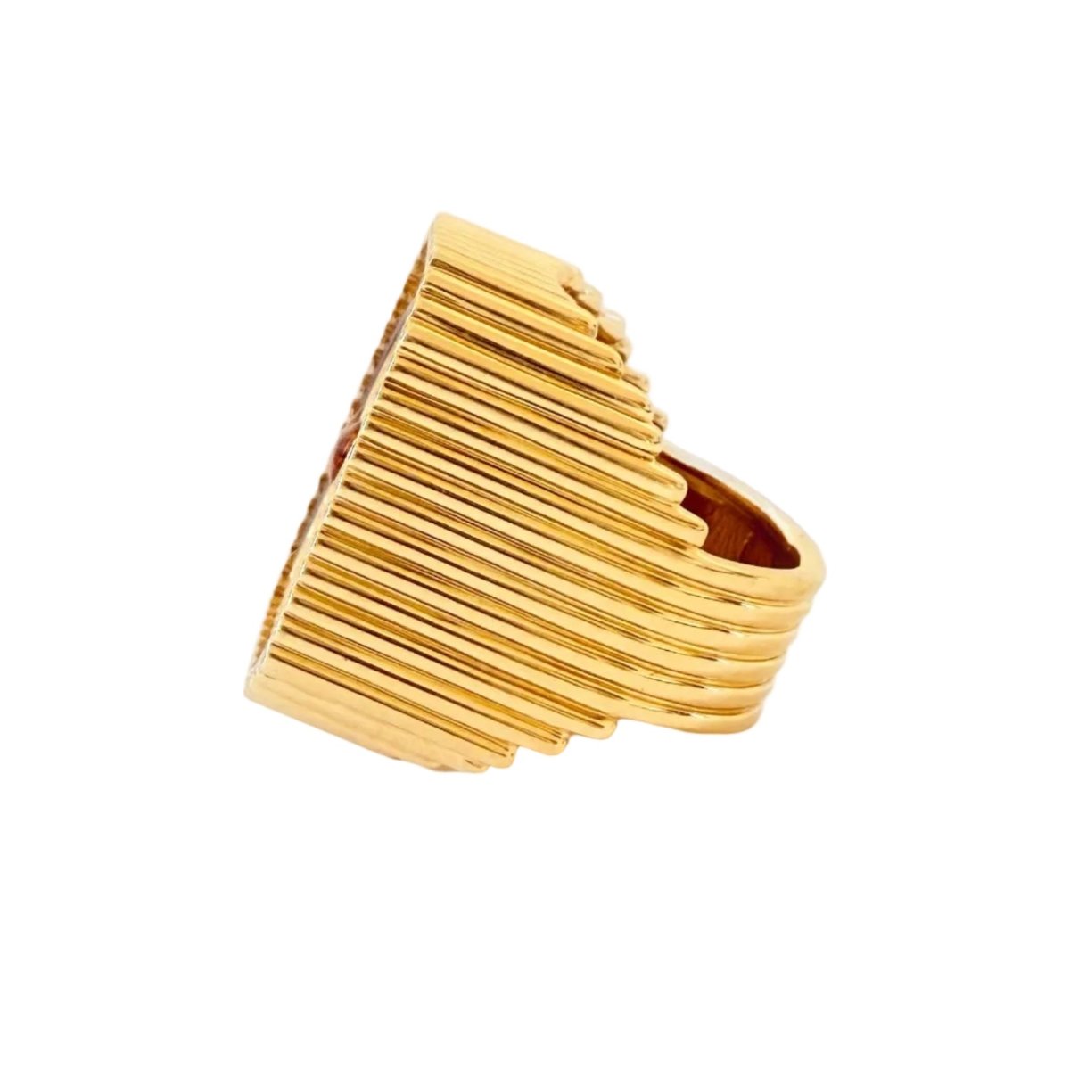 Bague Chevalière MARIE LICHTENBERG "Heart Mini Scap" en or jaune, émail et diamants - Castafiore