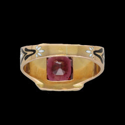 Bague chevalière Napoléon III en or jaune 18K avec émail et grenat – Taille 54 - Castafiore