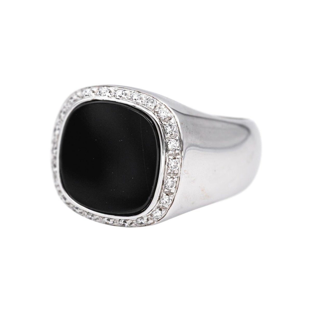 Bague Chevalière Or blanc Onyx - Castafiore