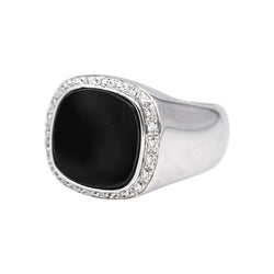 Bague Chevalière Or blanc Onyx - Castafiore