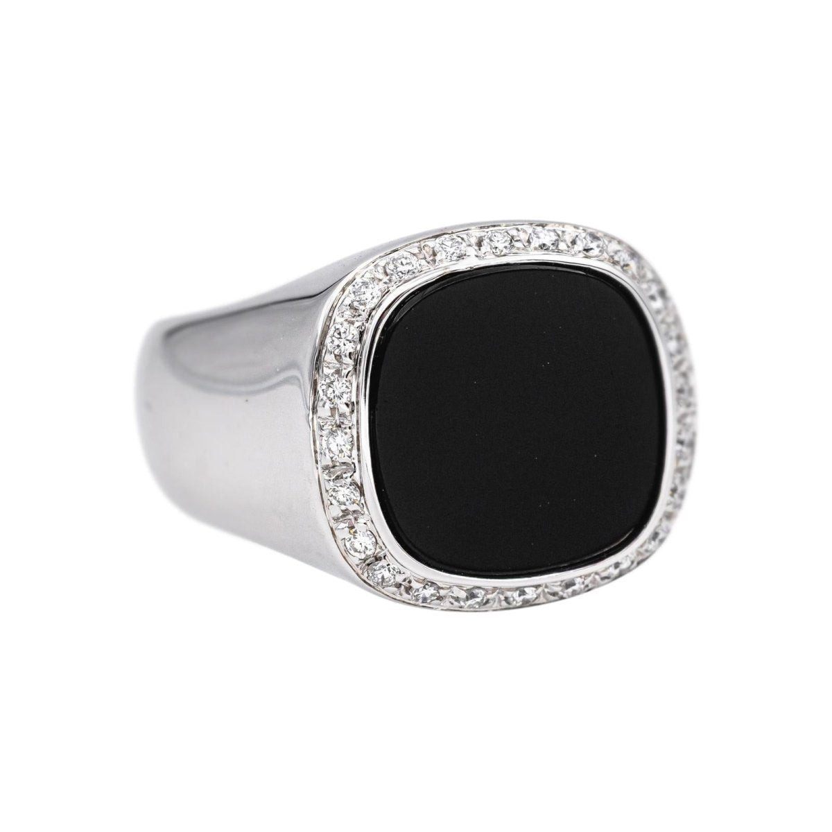 Bague Chevalière Or blanc Onyx - Castafiore