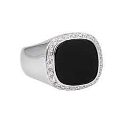 Bague Chevalière Or blanc Onyx - Castafiore