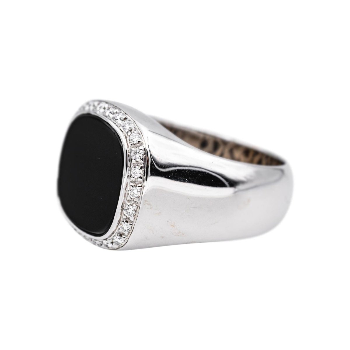Bague Chevalière Or blanc Onyx - Castafiore